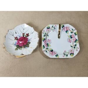 Candy Dish Leaf Shaped 5 1/2" Rossetti Chicago Occupied Japan 80's Gold Trim x2